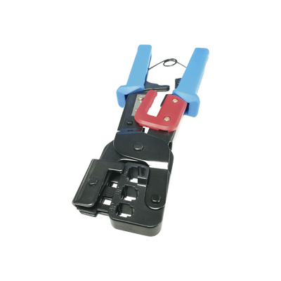 Pinza para Plegar Conectores con Cavidades para RJ45 (8P8C), RJ11 (6P4C) y RJ9 (4P4C). Mecanismo para Plegado Asegurado.